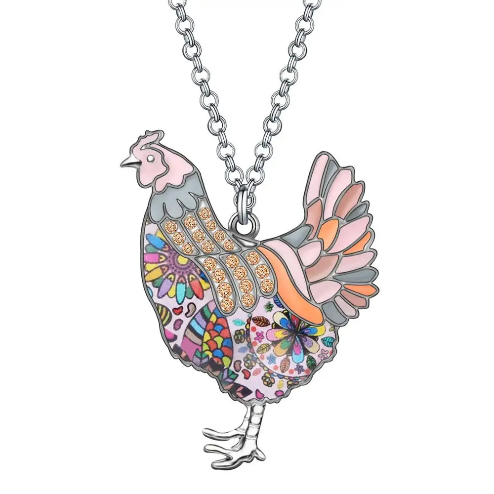 Ожерелье с курицей Bonsny из эмалированного сплава цветочным рисунком курица