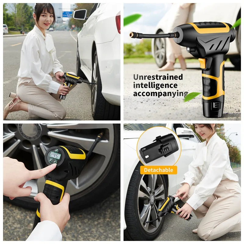 

Car Portable Handheld Air Compressor Pump Digital LED light Smart Wireless Tire Inflator Electric Air Pump USB Inflatable Pump