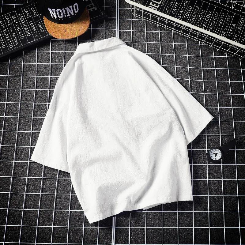 

Hot Fashion Men's Shirt Summer Patchwork Short Sleeve Button Washable Cotton Basic Casual Shirts Tops New Harujuku Shirts