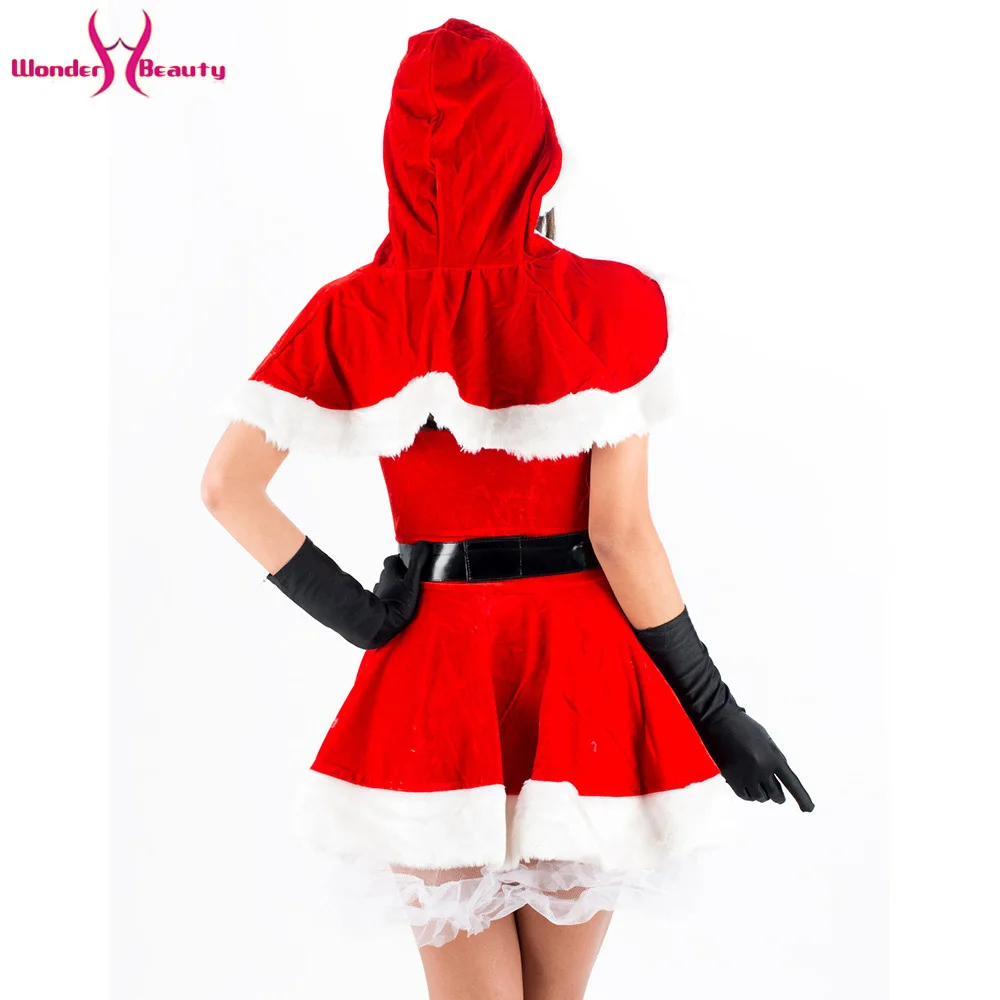Рождественское платье с капюшоном и поясом сексуальный женский Рождественский