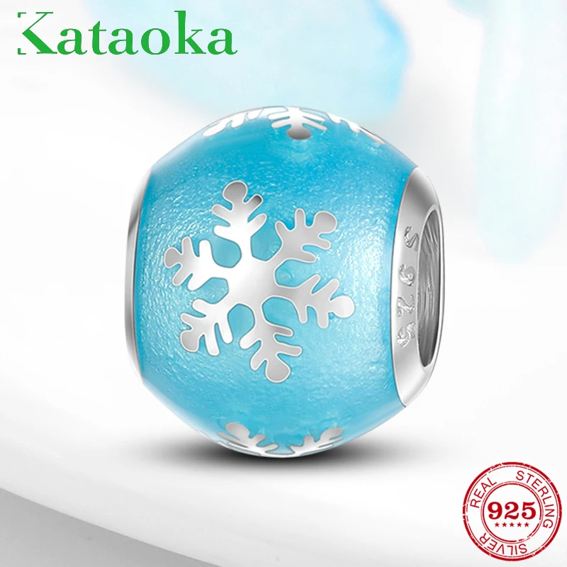 Новый 925 пробы серебряный светильник с синей эмалью Снежинка бусины подходят для