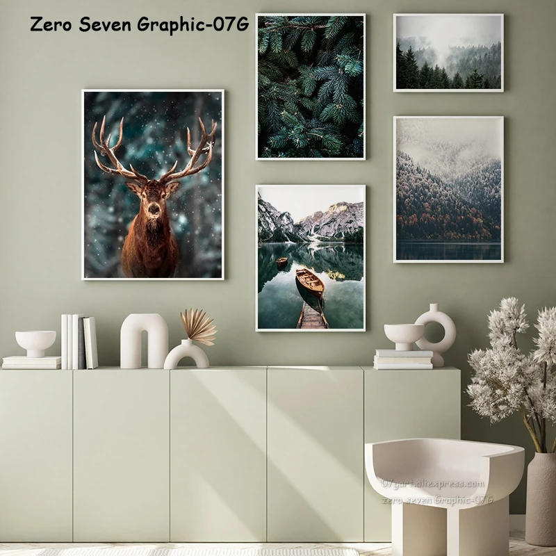 

Canvas Poster Print Picture Foggy Forest Elk Mountain Lake Landscape Wall Art Gallery For Modern Home Living Room Decoration
