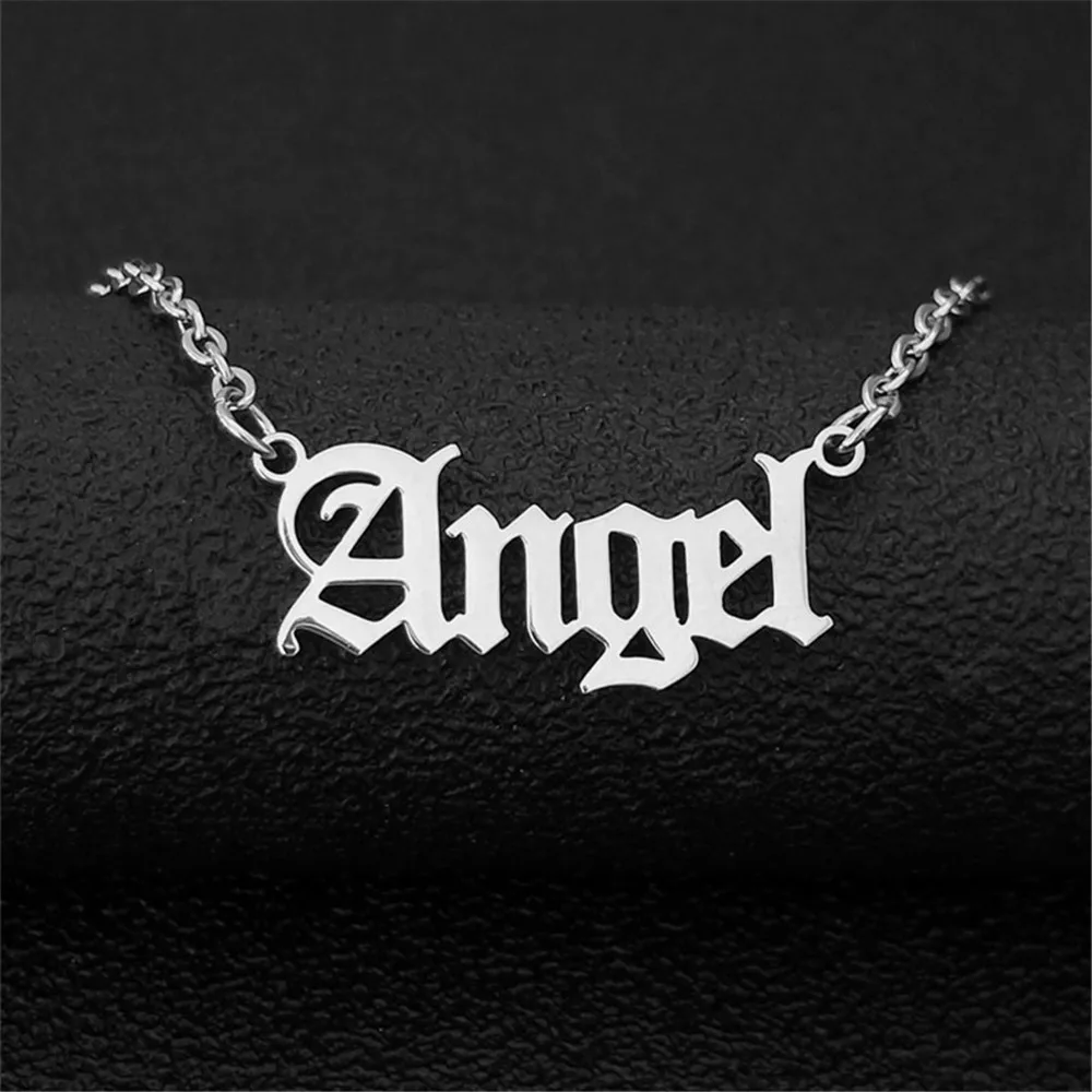 Bulk 10pcs Old English Angel Princess Necklace Bijoux Stainless Steel Chain Choker Baby Girl Necklaces holesale Jewelry | Украшения и