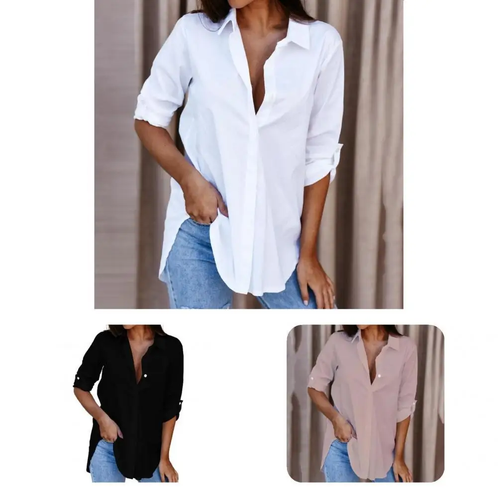 

Autumn Shirt Trendy Lightweight Elegant Pure Color Women Shirt Streetwear Women Shirt Slim Blouse