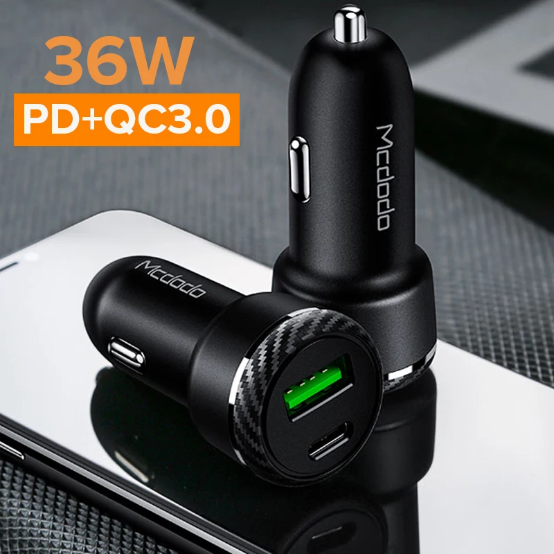 MCDODO 36W Автомобильное зарядное устройство PD type C Быстрая зарядка 3 0 для samsung huawei Dual