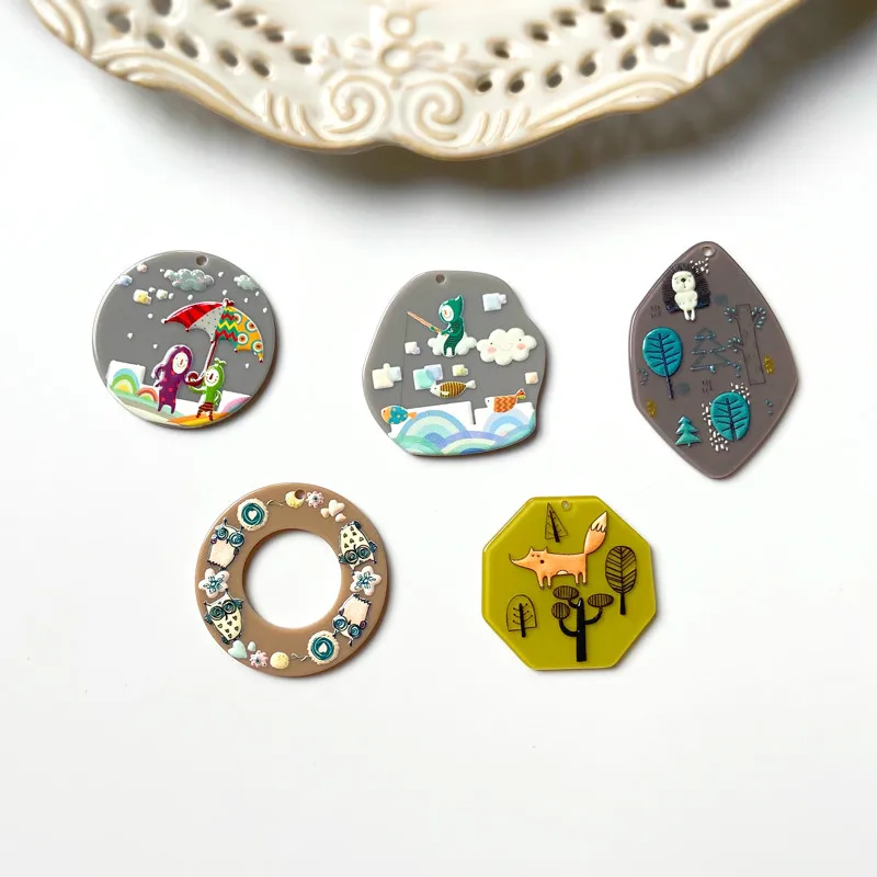 

Серьги «сделай сам», модные Мультяшные персонажи, сова, ежик, лиса, микрорельефные акриловые серьги, материал