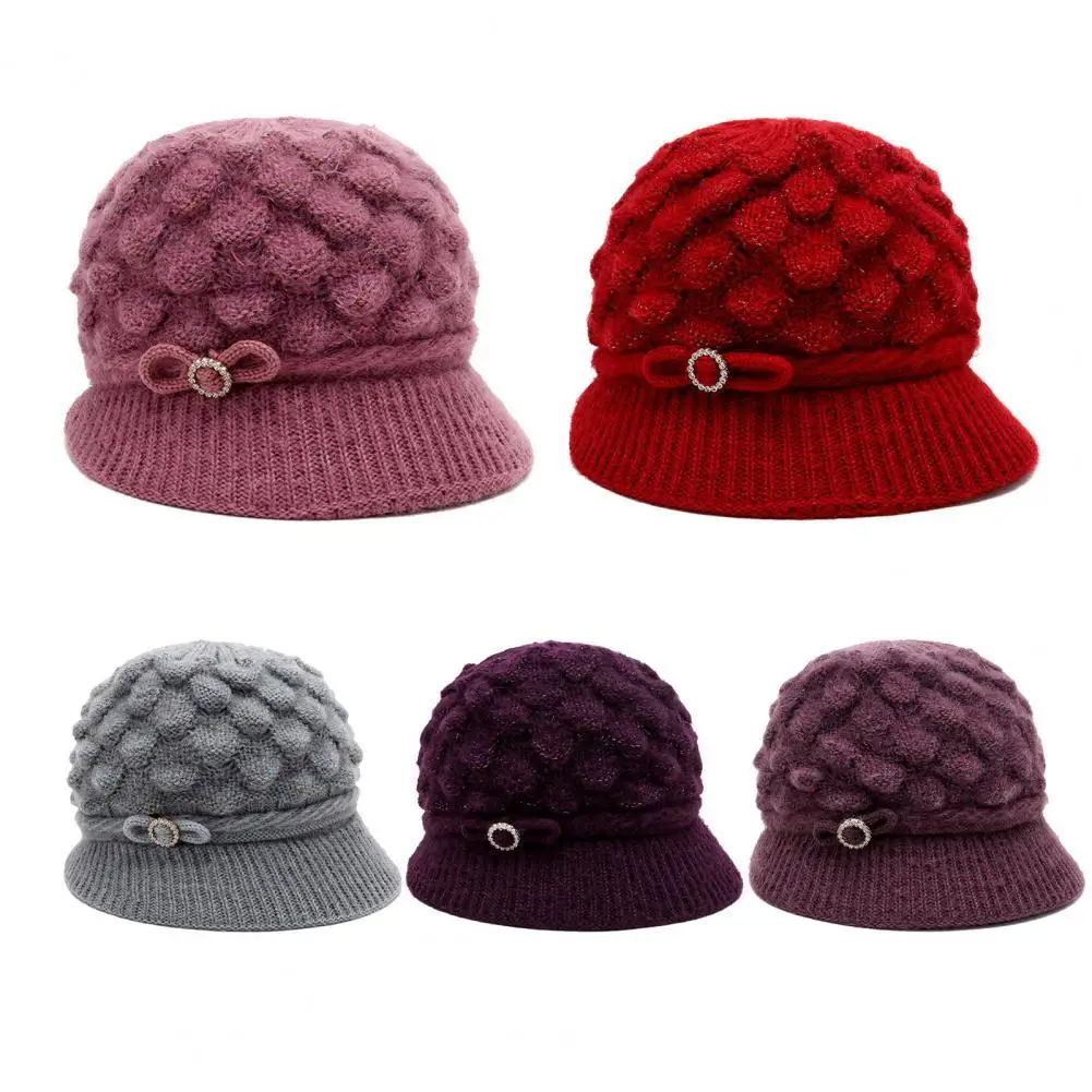 

Winter Warm Knit Hat Flat Top Middle-Aged And Elderly Pumpkin Cap Women Flat Brim Winter Fashion Caps for Women