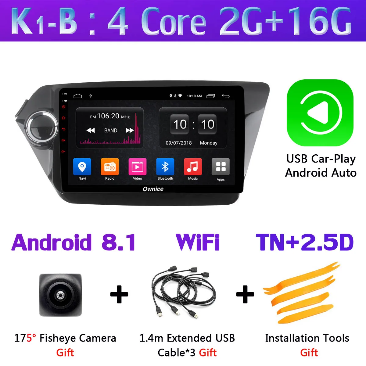 360 ° панорамный Android 9,0 8Core 4G+ 64G Автомобильный мультимедийный плеер для KIA RIO 2 3 K2 2012- седан gps компактное минирадио SPDIF CarPlay - Цвет: K1-B-CarPlay