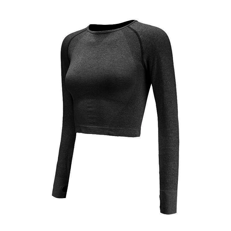 

Sexy Crop Top High Stretchy Tumb Hole Workout Shirts For Women Long Sleeve Fitness Yoga Top Seamles Sport Shirt workout tops