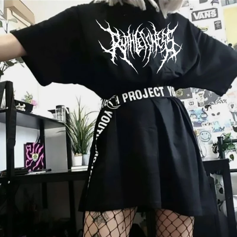 Женская футболка с буквенным принтом Повседневная Свободная черная в Корейском