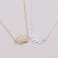 1 love hollow plant lotus pendant chain necklace tiny lotus flower petal bloom blossom necklace for lady women gift jewelry