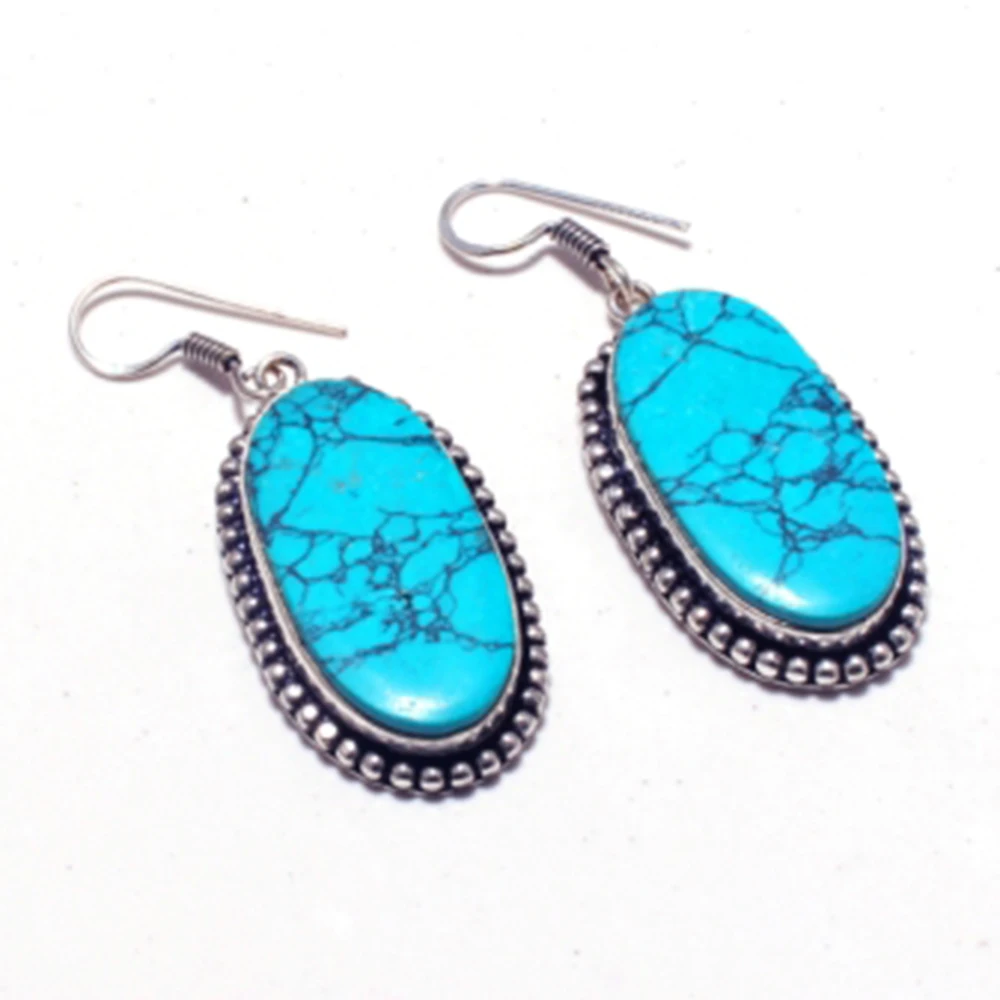 

Genuine Turquoise, Silver Overlay on Copper Earrings , Hand made Women Jewelry Gift , E5421
