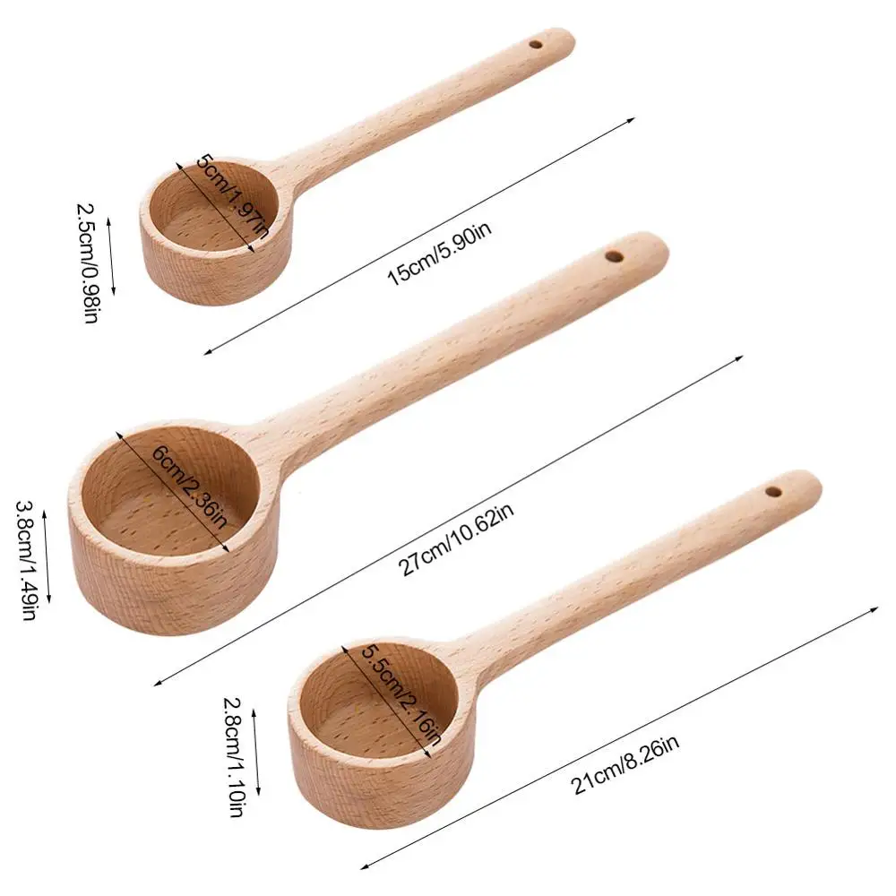 

3PCS Long Handle Wood Scoop Wooden Coffee Scoop Tea Scoop Seasoning Salt Honey Tea Spoon Kitchen Supplies