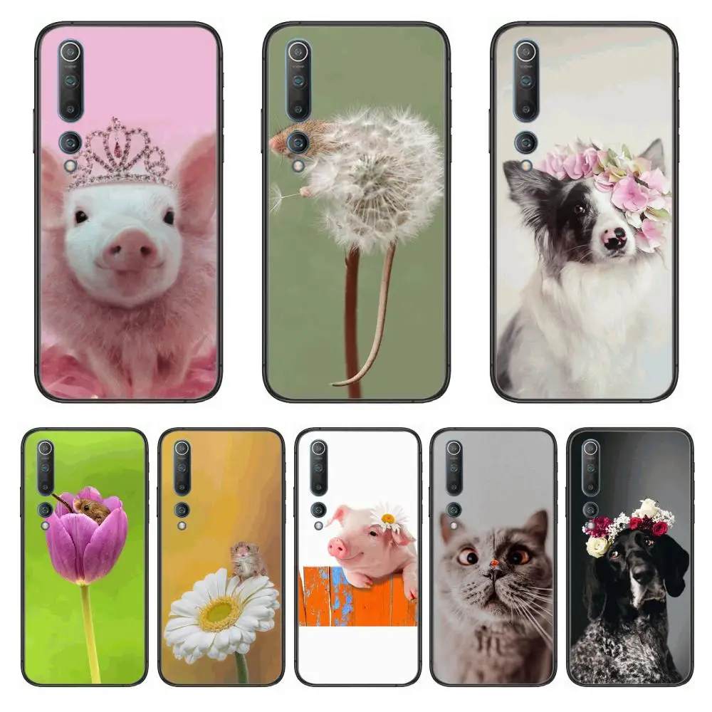 

Cute Animal Flower Phone Case For xiaomi mi11 5g 10 liti Ultra 9Pro SE 3 8 Note Anime Black Cover Silicone Back Pretty tpu