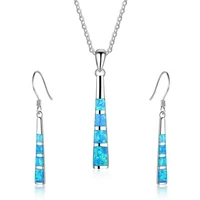 charm geometric shape jewelry set blue imitation fire opal pendant necklace with earrings for women accessories party loves gift