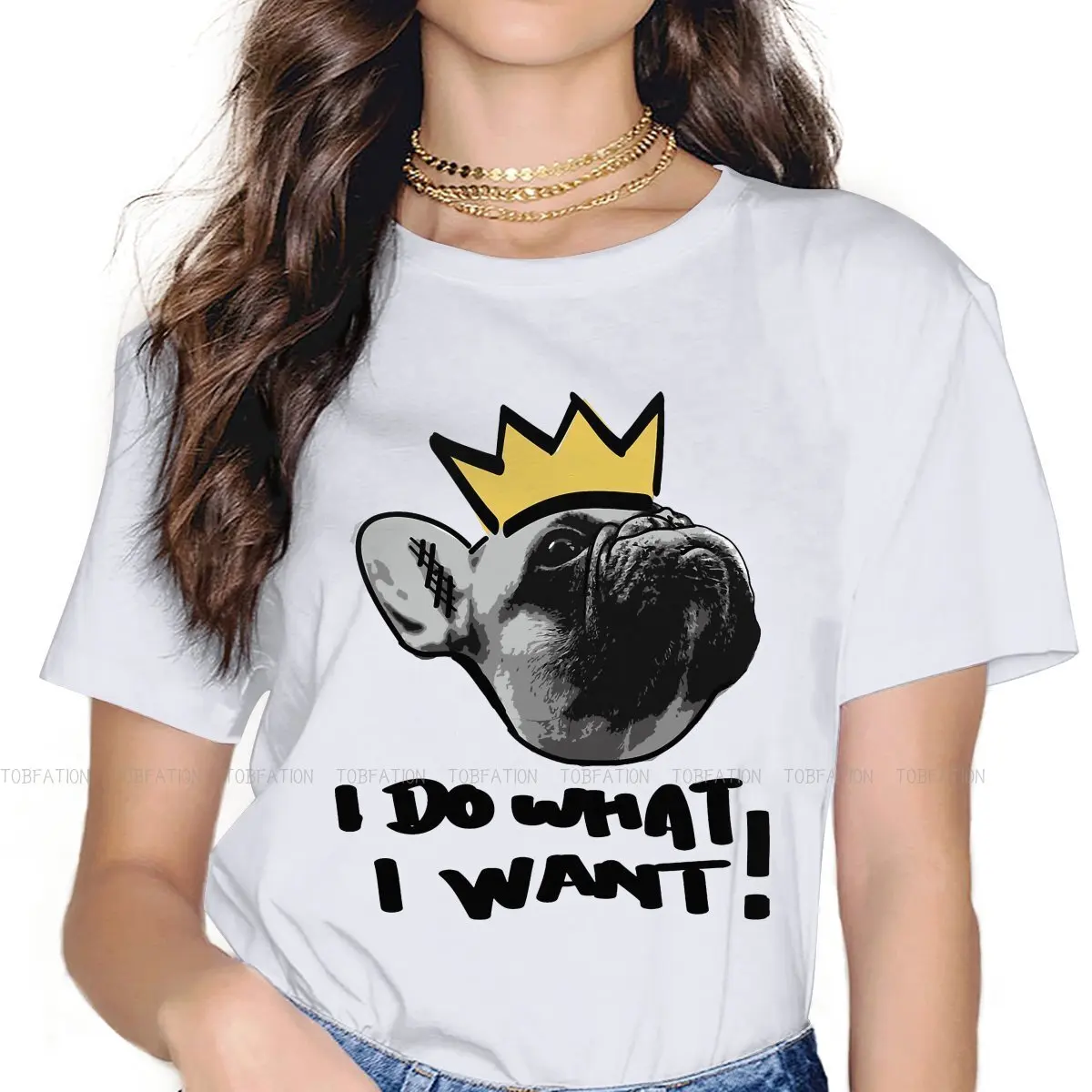 

Футболка для женщин King I Do What I Want, футболки для любителей французского бульдога и собак, хлопковые топы в стиле Харадзюку, свободная футболка...