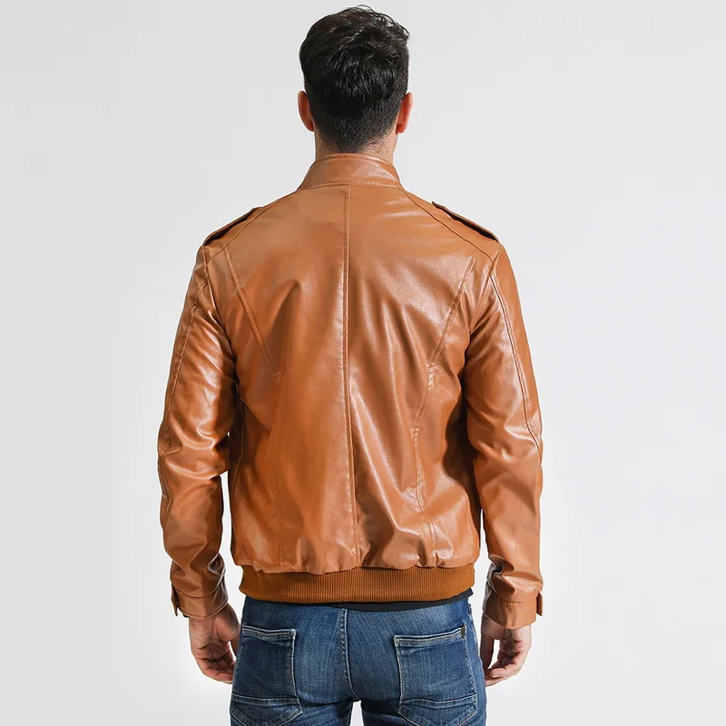 2019 мужские кожаные куртки модные с длинным рукавом на молнии ветровки зимние