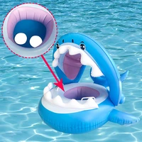 shark with canopy seat swimming rings summer pvc inflatable childrens swimming with sunshade seat pool outdoor accessories