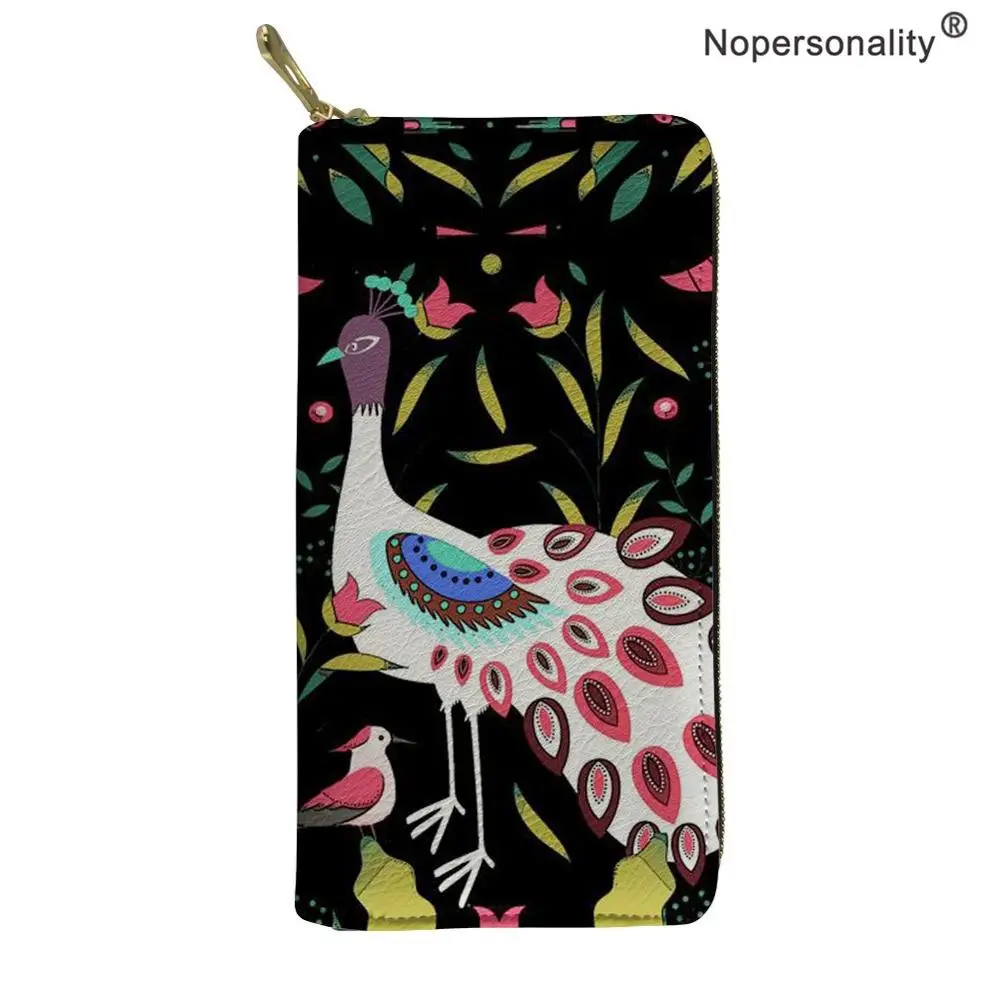 

Nopersonality Women Leather Wallet Colorful Peacock Printing Female Card Holder Travel Coin Purse with Phone Pocket Clutch Bags