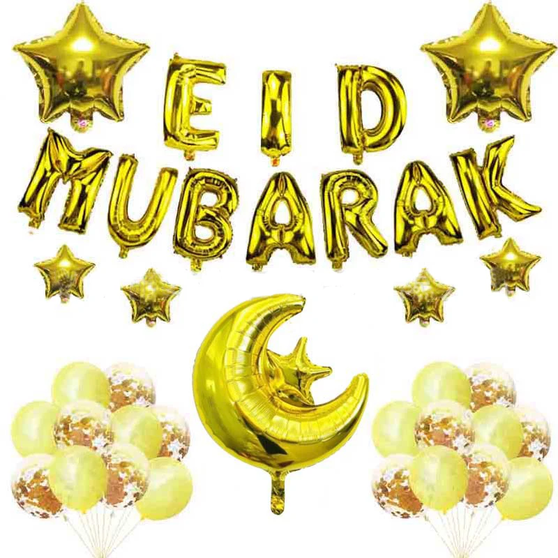

37pcs/set 16inch Muslim Eid Mubarak Aluminum Film Balloon Set Ramadan Stars and Moon Letters Sequined Birthday Party Decorations