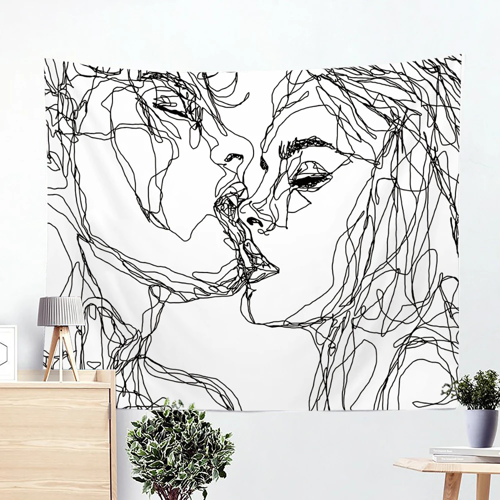 Настенный гобелен с креативными линиями настенный для хиппи поцелуев