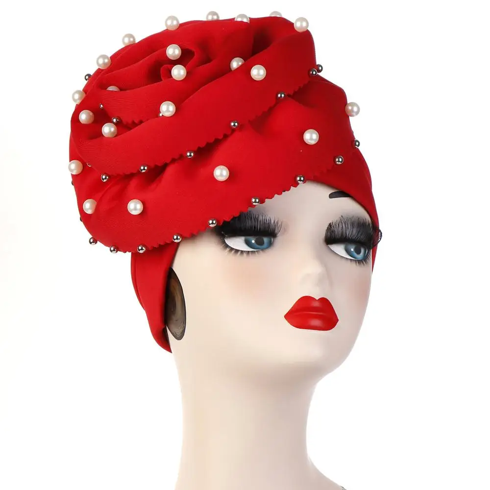 Helisopus turbante de fiesta con cuentas y perlas para mujer, gorro Hijab elástico grande para la caída del cabello, Bandanas musulmanas, accesorios para el cabello elegantes (0)