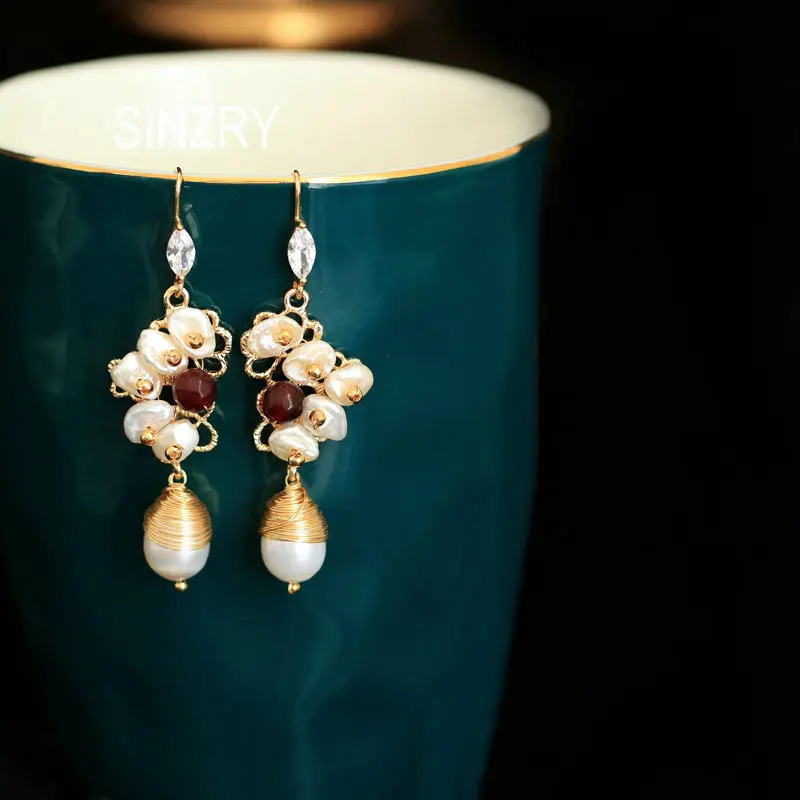 Винтажные серьги капельки SINZRY пресноводные жемчужины неправильной формы ручной