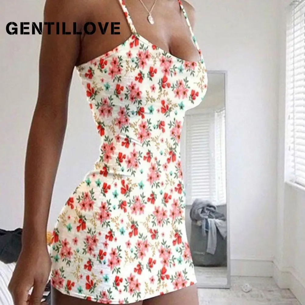 

Gentillove пикантное тонкое облегающее платье-трапеция на бретельках повседневное элегантное мини-платье Бохо с цветочным принтом 2021 летнее пл...