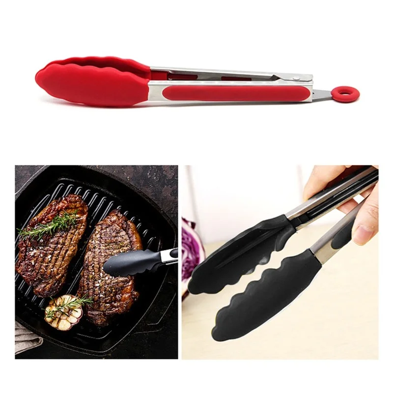 

12 Inch Tongs Non Slip Handle Stainless Steel Fried Barbecue Clip Salad Bread Clamp Meat Food Clip Kitchen Tools