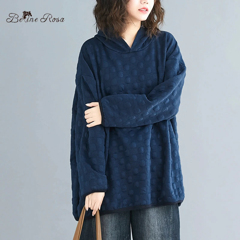 BelineRosa женские простые цвета темно синий воротник с капюшоном хлопок толстовки