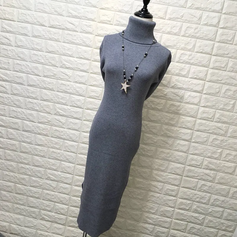 

2019 New Women Autumn Winter thick Turtleneck long Sweater Dress Long Sleeve split Knitted pullover dresses yy55
