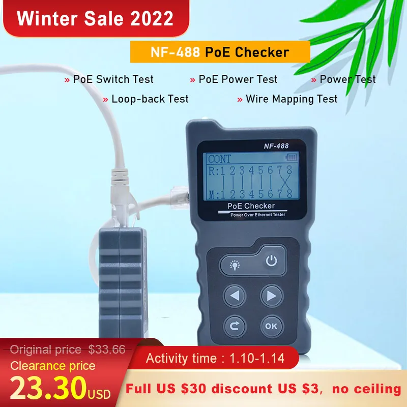 

NOYAFA NF-488 PoE Power Test Network PoE Tester Checker Over The Ethernet Cat5,Cat6 Lan Tester Network Tools PoE Switch Test