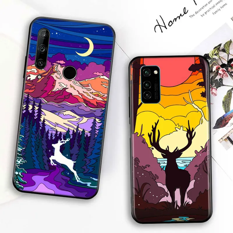 

Silicone Cover Cute animal elk For Huawei Honor 7C 7A 7S 8 8A 8X 8C 8S 2019 2020 9 lite 9X Pro Black Phone Case