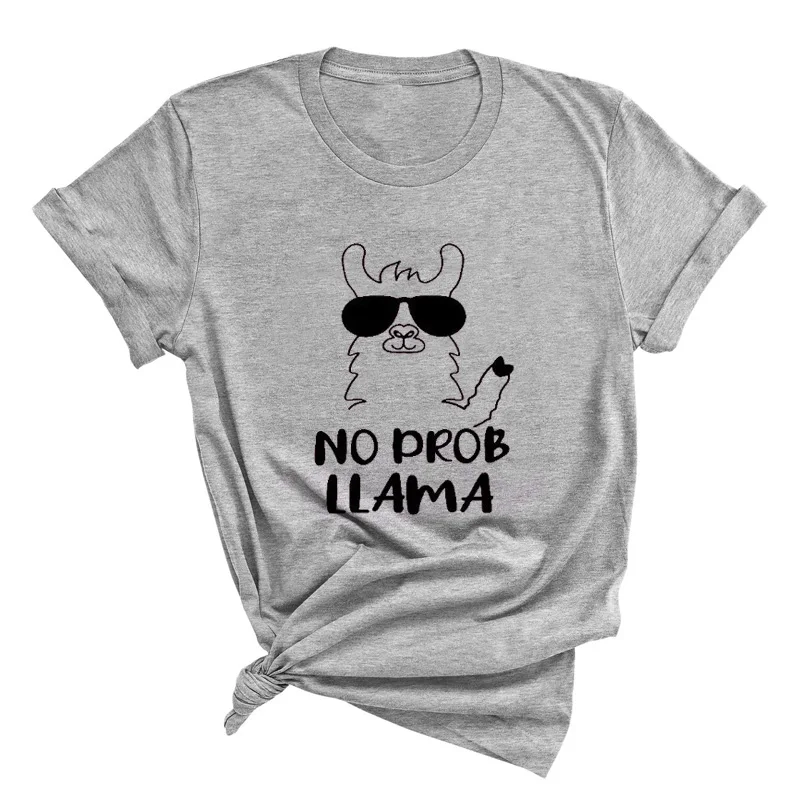 Женская футболка с коротким рукавом No Prob Llama Повседневная летняя забавным