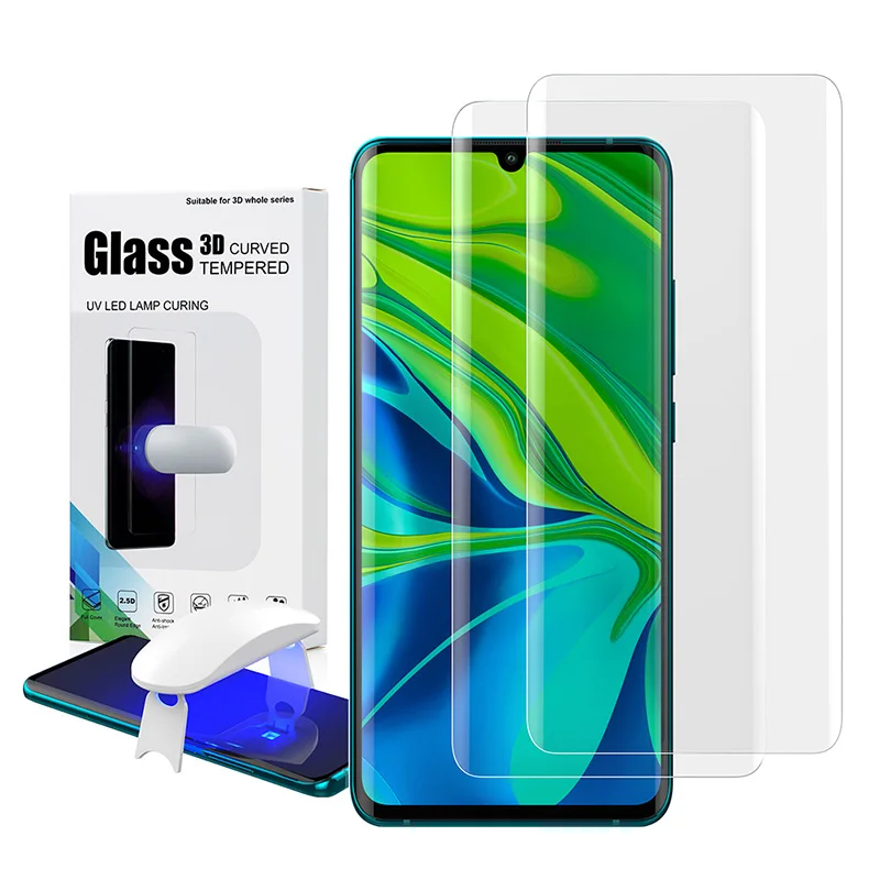 Защитное стекло закаленное для XiaoMi Note 10 с распознаванием отпечатков пальцев УФ