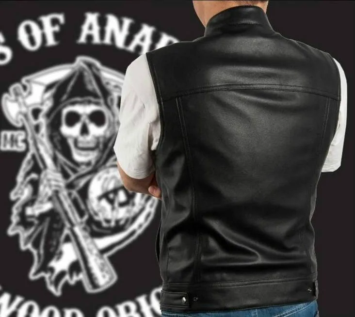 Для взрослых мужчин и женщин черный цвет вышитый кожаный жилет хит tv Sons of Anarchy