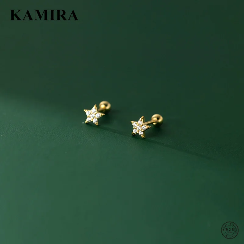 

KAMIRA 925 Sterling Silver Fashion Romantic Star Shiny Zircon Spiral Bead Stud Earrings for Women Party Bohemian Simple Jewelry