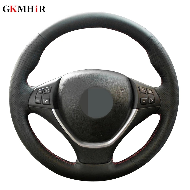 Черный чехол рулевого колеса автомобиля из натуральной кожи сшитый вручную для