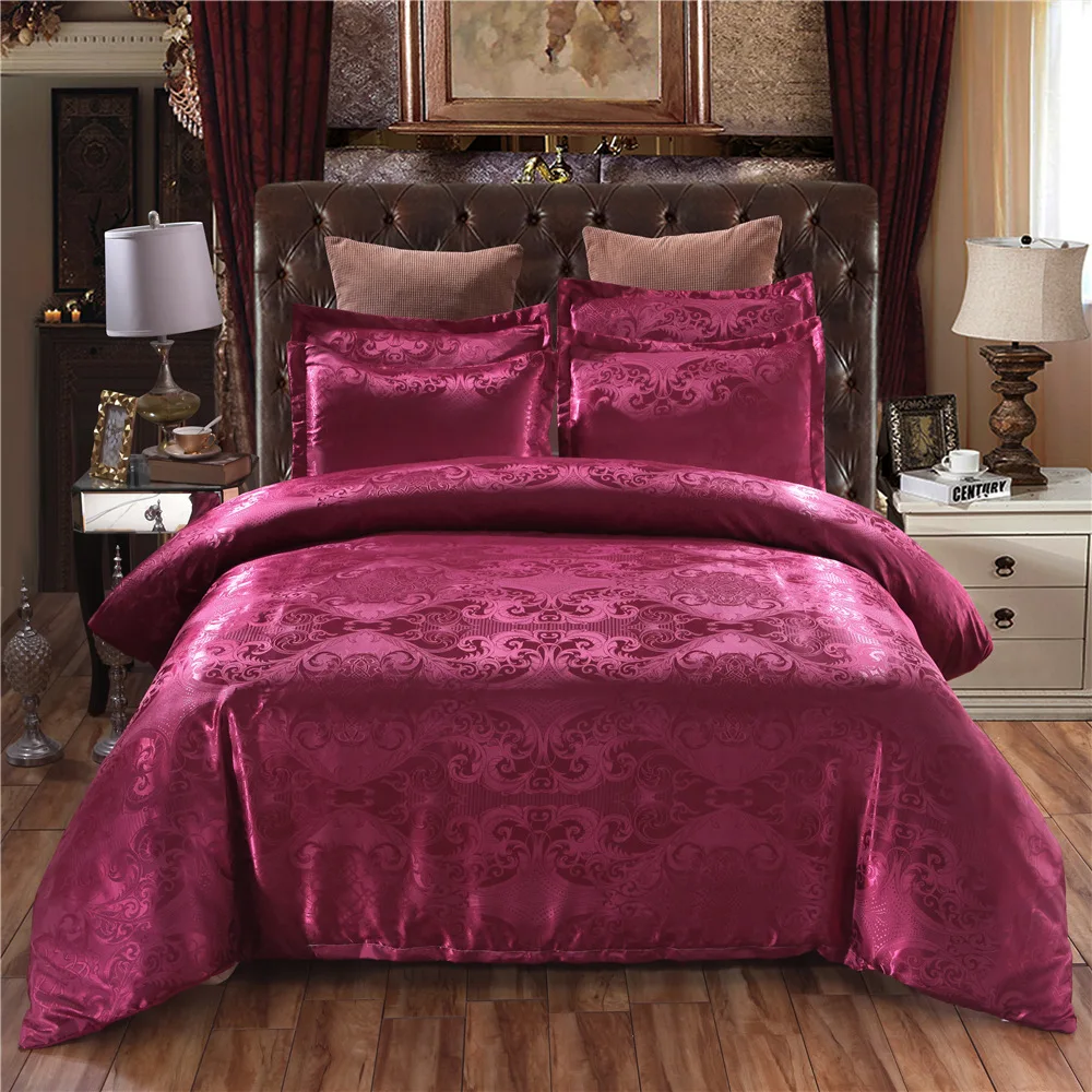 

Luxury 2 or 3pcs Bedding Set Satin Jacquard Duvet Cover Sets with Zipper Closure 1 Quilt Cover + 1/2 Pillowcases US/EU/AU Size