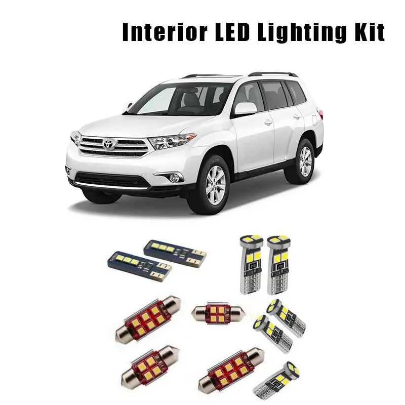 

For Toyota Highlander 2008 2009 2010 2011 2012 2013 12 Bulbs White LED Interior Light Kit Fit Map Dome License Lamp Error Free