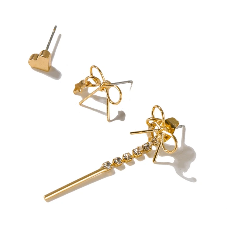 Новинка 2019 корейские серьги со звездами и кристаллами гвоздики с бантом для