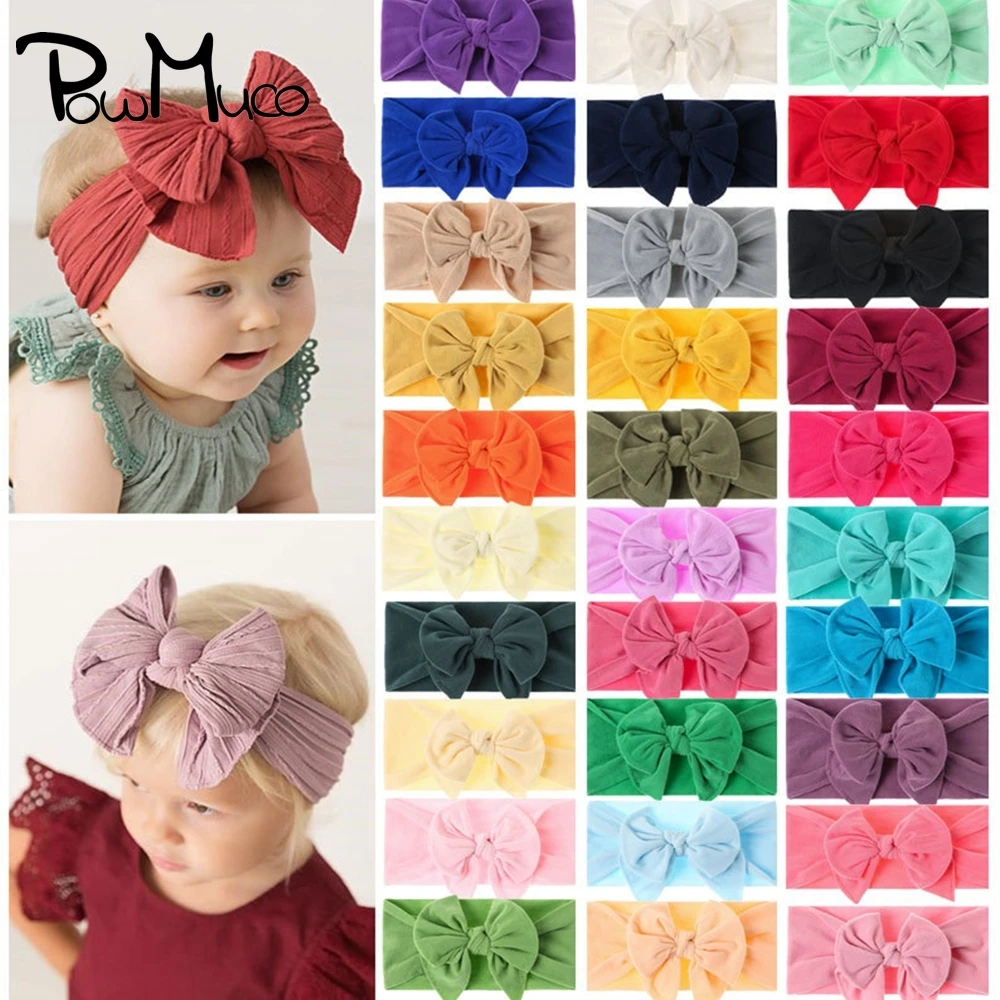 

Powmuco Toddler Soft Skin-friendly Elastic Nylon Headband Solid Color Handmade Bowknot Infant Hairband Baby Girls Bows Headwear