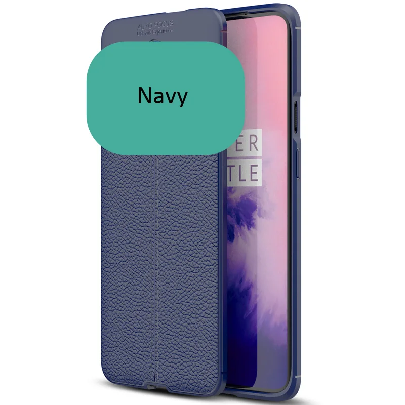 Blue Кожаный чехол с текстурой личи для Oneplus 7 7T Pro матовый, мягкий, из ТПУ силиконовый чехол - Цвет: Blue