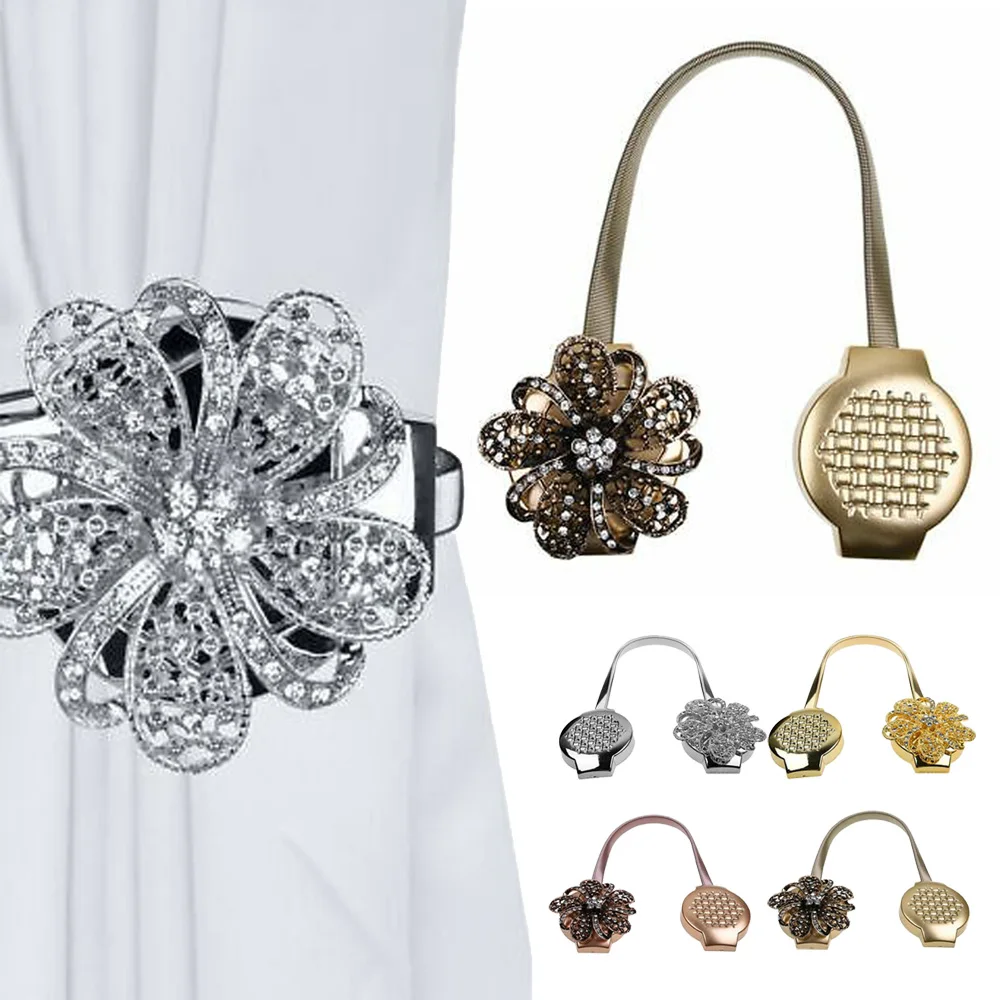 Магнитные хрустальные цветочные бриллиантовые Пружинные зажимы для штор с