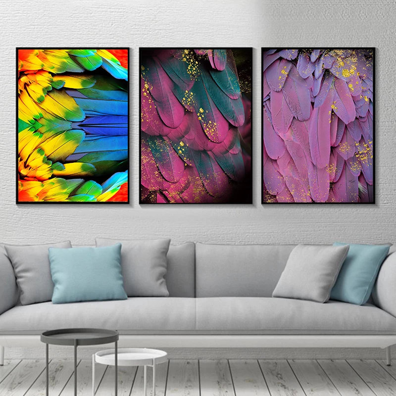 

Luxurious and Colorful Feather Canvas Oil Painting Printable Art Posters As Living Room Bedroom Home Decoration Frameless