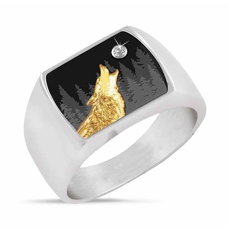

Classic wolf ring mens hip hop moon animal wolf howling wedding jewelry gifts lovers punk biker finger rings for women