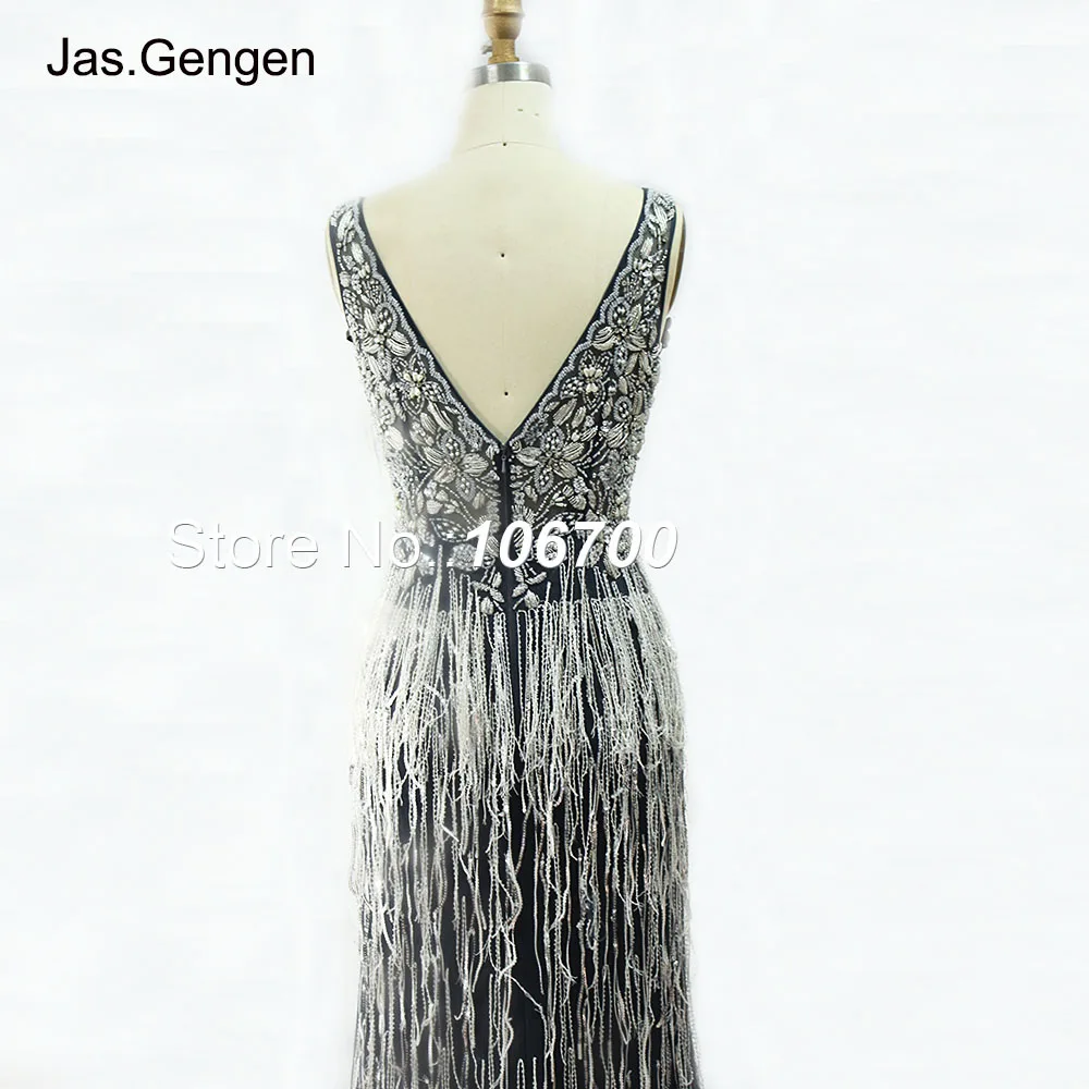 

Amazing Heavy Hand Made Beaded Formal Evening Dress Mermaid V Neck Tassel Long Bridesmaid New Prom Gowns abendkleider 2019
