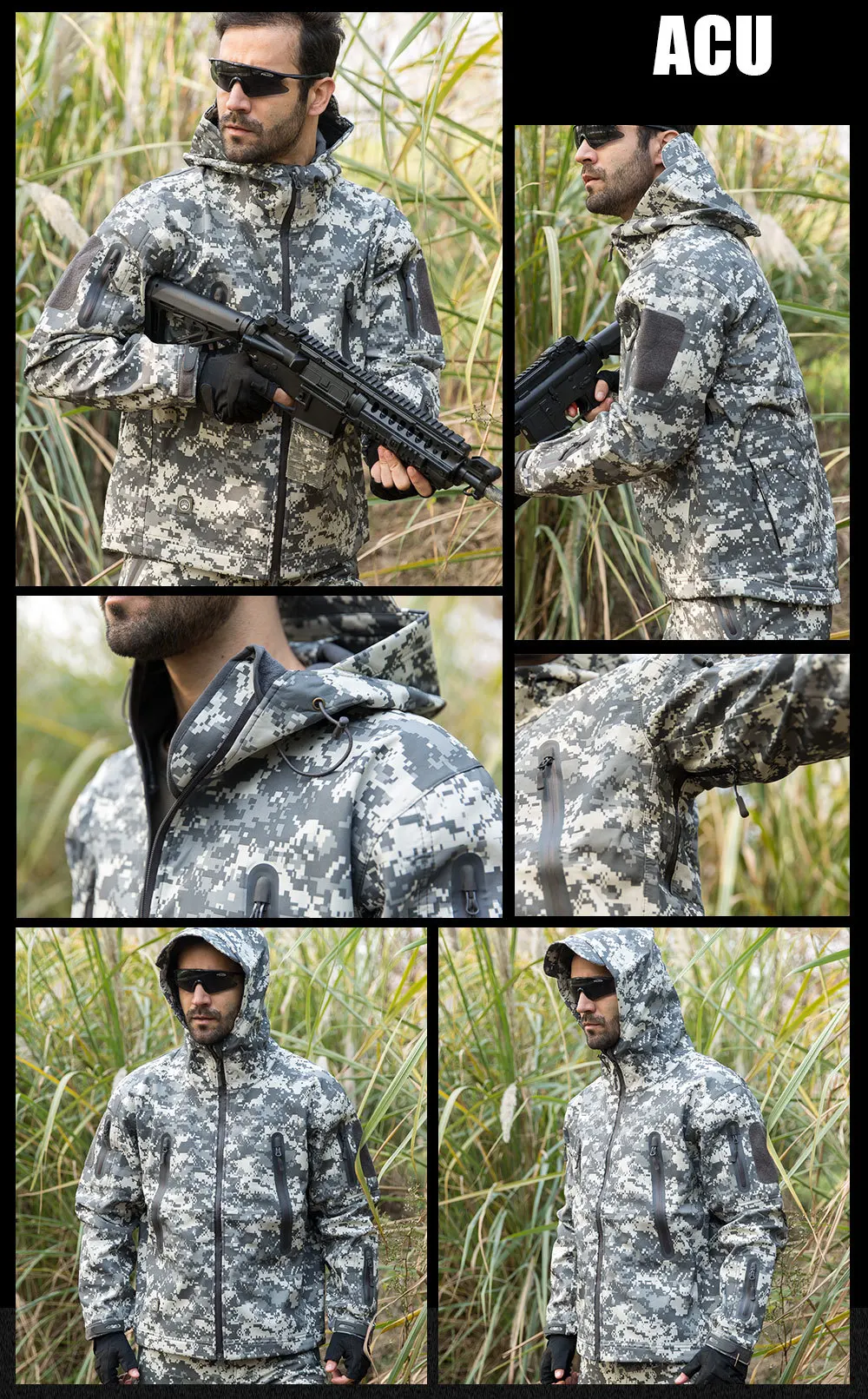 SINAIRSOFT кожи акулы, для улицы, для охоты, кемпинга, Водонепроницаемый ветрозащитная куртка из полиэстера куртка толстовка в камуфляжном армейском стиле для мальчиков, Костюмы