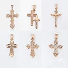 585, Крест из розового золота, ожерелье с кулоном для женщин, молитва, Иисус, змея, Роло, цепочка, распятие, прозрачные хрустальные Ювелирные изделия Подарки, LGP405