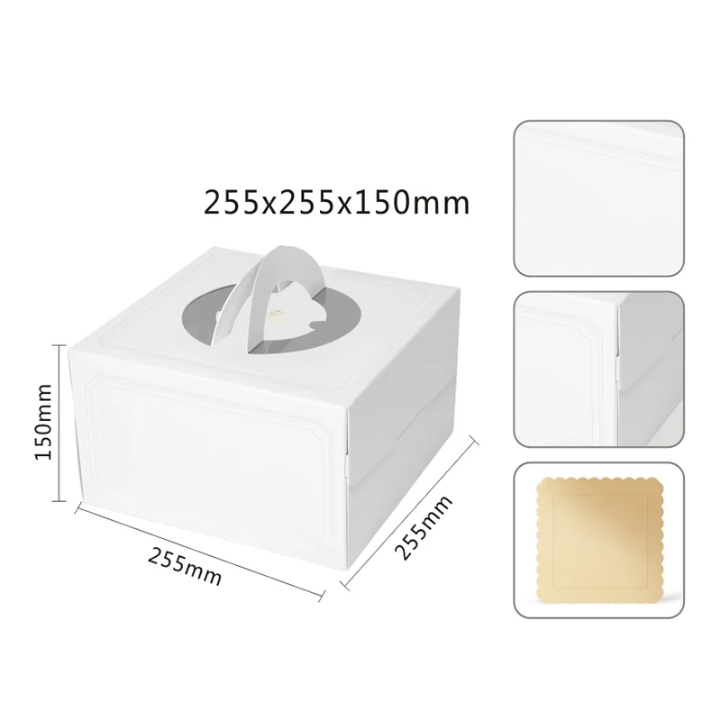 

8 Inch White Baking Box European-Style Cake Food Box Hot Pressing Process FEA889